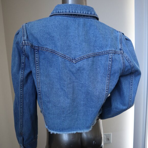 Veronica Beard Blue Denim Jacket Sweeney Cropped Raw Hem Size Large New Tag $428 - Picture 3 of 7